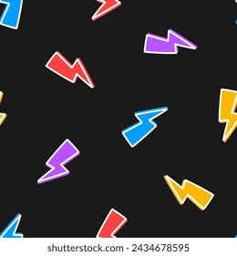 Black seamless pattern with colorful lightning bolt