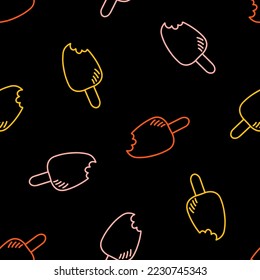Black seamless pattern with colorful outline ice cream