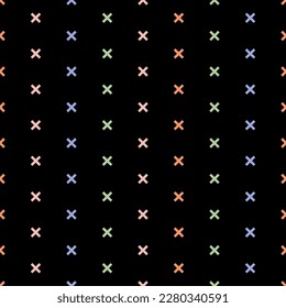Black seamless pattern with colorful small cross symbol
