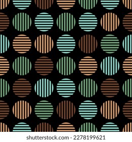 Black seamless pattern with colorful striped circles