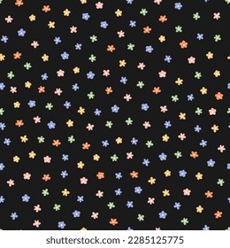 Black seamless pattern with colorful tiny flowers