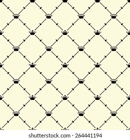 Black seamless pattern with crown symbol on beige, 10eps.