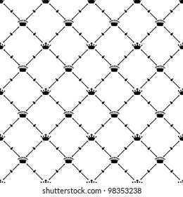 Black seamless pattern with crown symbol, 10eps.