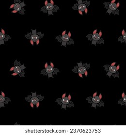 Black seamless pattern of cute bats