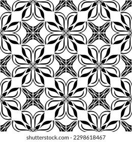 black seamless pattern with flowers