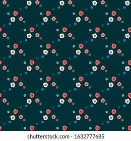 Black seamless pattern with flowers. Vector illustration