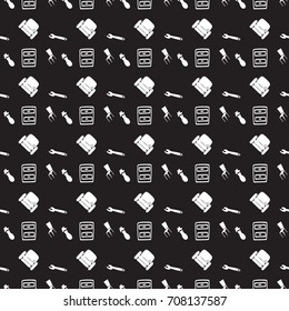 Black seamless pattern with furniture in minimalist style.