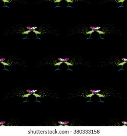 Black seamless pattern with glasses of alcohol at a night party. vector