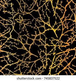Black seamless pattern with golden branches