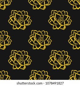 Black seamless pattern with golden flowers, EPS 8.