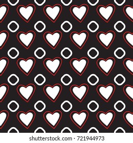 Black seamless pattern with hearts and rhombuses.