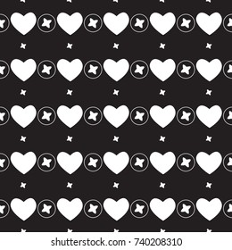 Black seamless pattern with hearts and stars.