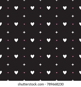 Black seamless pattern with hearts and stars.