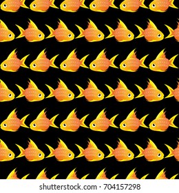 black Seamless pattern with large goldfish. vector
