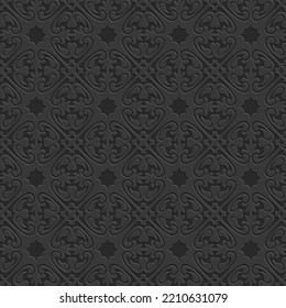 Black seamless pattern, monochrome arabesque arabic black background for design and decoration, vector illustration