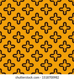 Black seamless pattern on orange background. Future geometric template. Fabric texture.