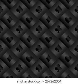 Black seamless pattern with poker card symbols