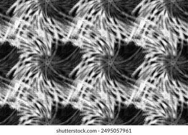 Black seamless pattern punched by twisted intertwined dotted mandalas. Transparent background. Vector.