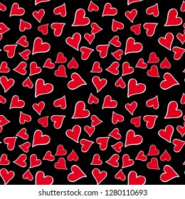 black seamless pattern with red heart for valentine day. vector