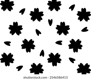 Black seamless pattern of Sakura flower. floral spring season ,cherry blossom. Doodle of Cherry blossom flowers and petals.
