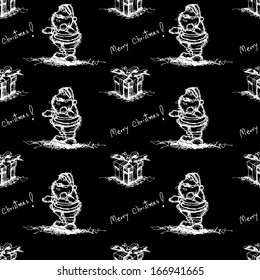 black seamless pattern santa claus