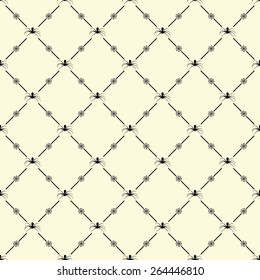 Black seamless pattern with spider symbol on beige, 10eps.