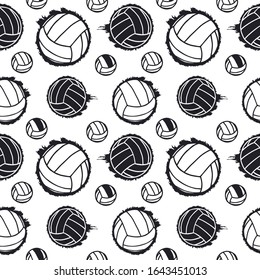 Black seamless pattern for volleyball. Sports background for the design of textiles, paper, banner, postcard, poster. Abstract flying ball.
