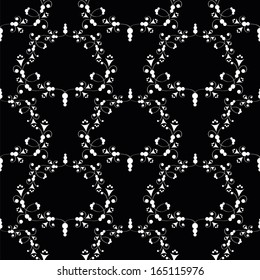 	black seamless pattern with white flower