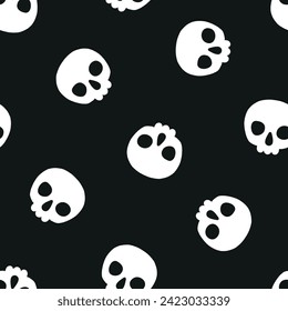 Black seamless pattern with white Halloween skulls