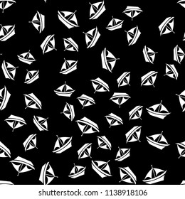 black seamless pattern with white yacht. background