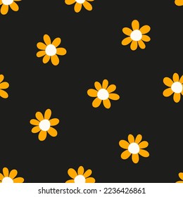 Patrón negro sin costuras con flores amarillas.
