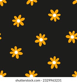 Black seamless pattern with yellow flowers