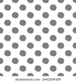 Black seamless polka dot pattern vector, White background. Pencil drawing style