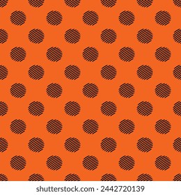 Black seamless polka dot pattern vector, Orange background. Pencil drawing style