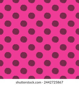 Black seamless polka dot pattern vector, Pink background. Pencil drawing style