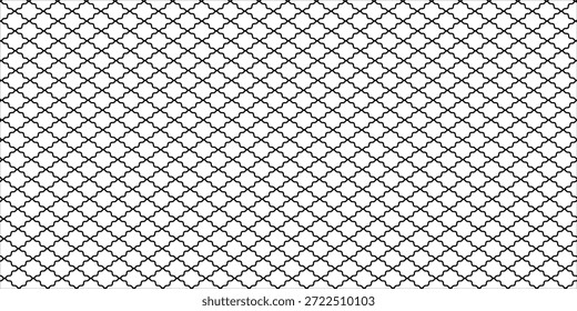 El patrón negro sin costuras forma un intrincado diseño geométrico con Elementos interconectados sobre un fondo blanco nítido, perfecto para usos decorativos