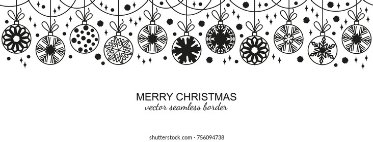 Black seamless snowflake border isolated on white background, Christmas design. Vector illustration, merry xmas flake header or banner, wallpaper or backdrop decor