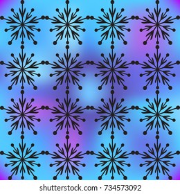 black seamless snowflakes on a blue-blue background made by a mesh gradient