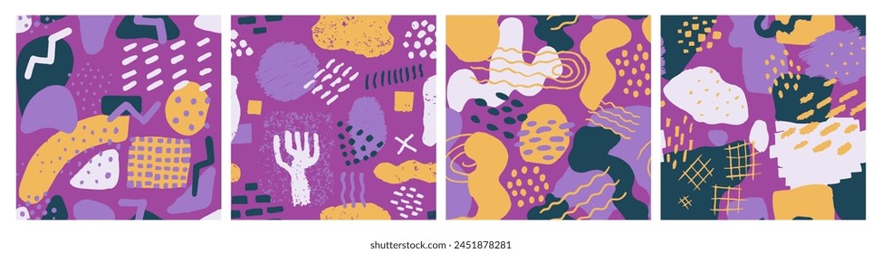Black Seamless Summer Geometric Decor Scribble. Yellow Endless Fashion Hand Drawn Textile, Seamless Stripes. Blue Continuous Decoration Vintage Paint Texture