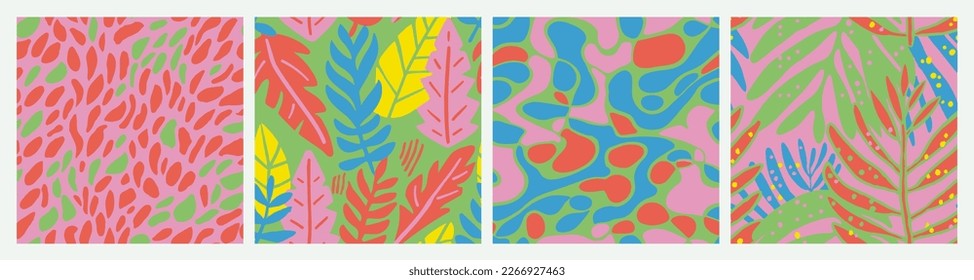 Black Seamless Summer Organic Shape Art. Yellow Seamless Doodle Plant Textile, Seamless Set. Gradient Endless Contemporary Beauty Decor Texture. 
