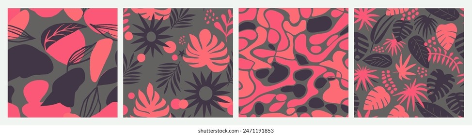 Black Seamless Summer Retro Textile Backdrop. Pastel Continuous Decoration Plant Watercolor, Seamless Background. Bright Repeated Doodle Isolated Paint Collection. 