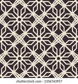 Black seamless texture with arabic geometric ornament. Monochrome vector pattern