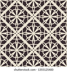 Black seamless texture with arabic geometric ornament. Monochrome vector pattern