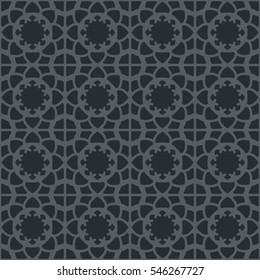 Black seamless texture with arabic geometric ornament. Vector pattern