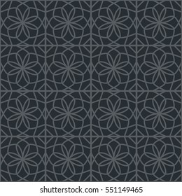 Black seamless texture with arabic geometric ornament. Vector pattern