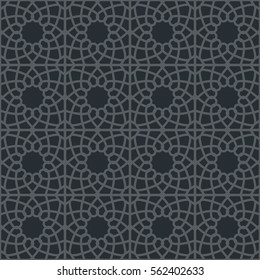 Black seamless texture with arabic geometric ornament. Vector pattern