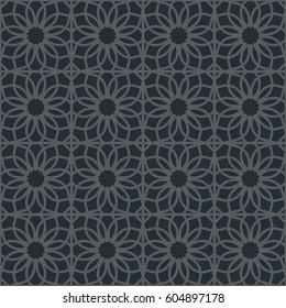 Black seamless texture with arabic geometric ornament. Vector pattern