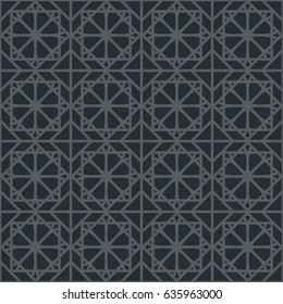 Black seamless texture with arabic geometric ornament. Vector pattern