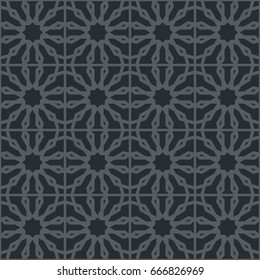 Black seamless texture with arabic geometric ornament. Vector pattern