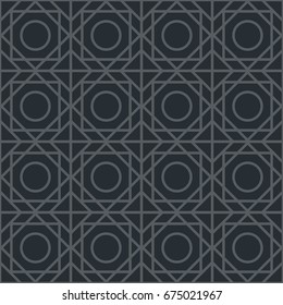 Black seamless texture with arabic geometric ornament. Vector pattern